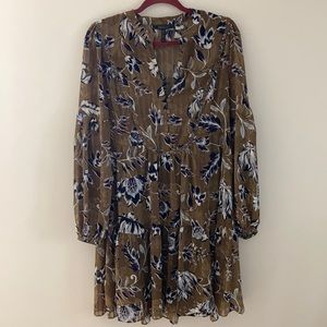 BCBG Floral puff sleeve shift dress